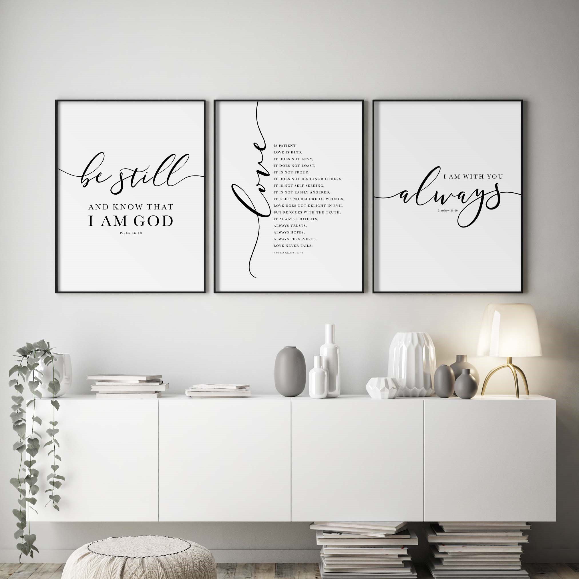 Be Still, Love, I am With You Always | Trio Set, Christian Wall Art, A3 at XILEF Art